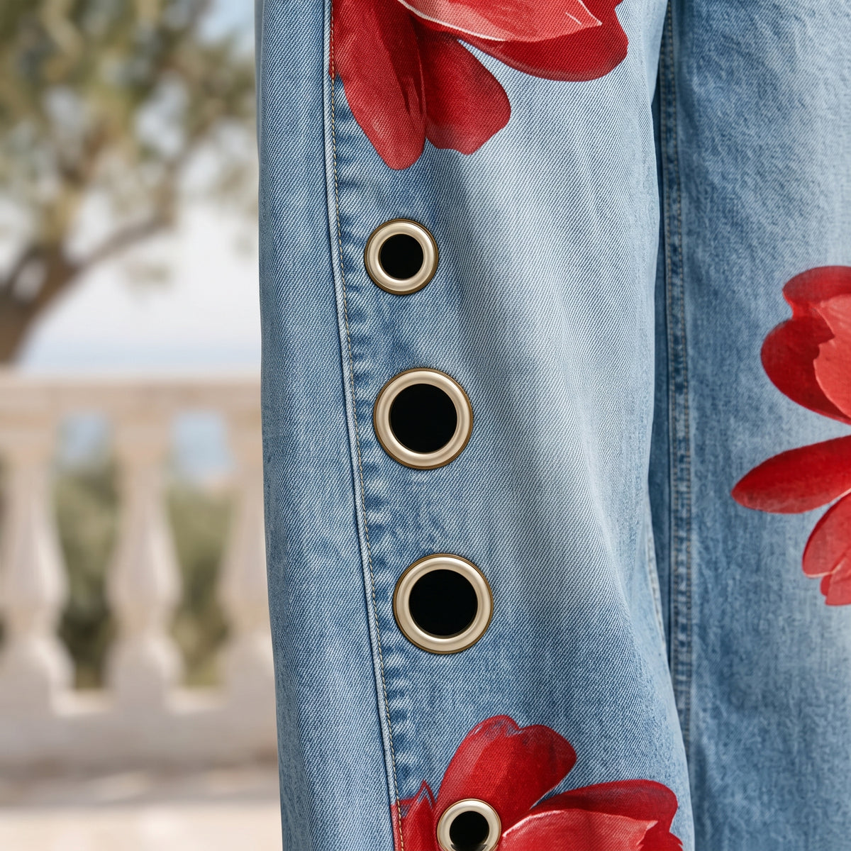 Elya | Floral Wide-Leg Denim Jeans