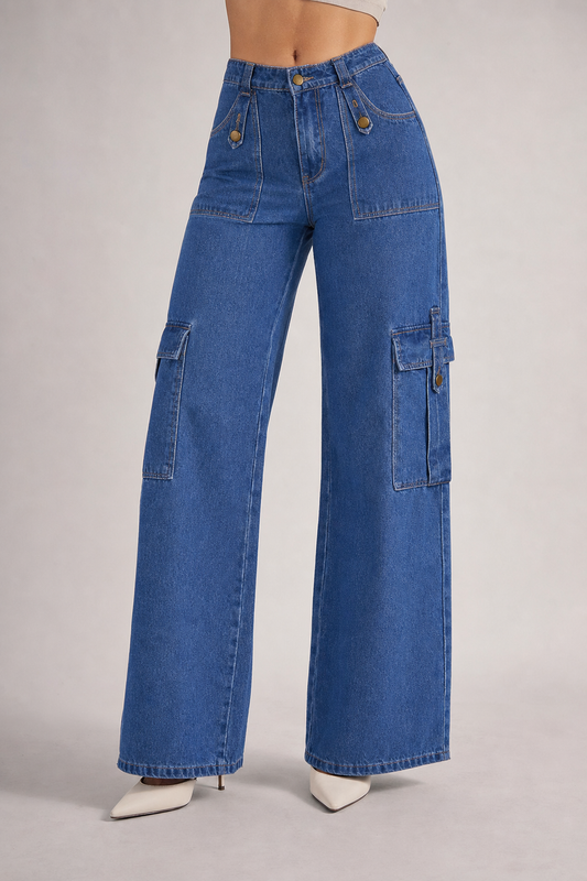Olina | Loose Cargo Wide-Leg Jeans