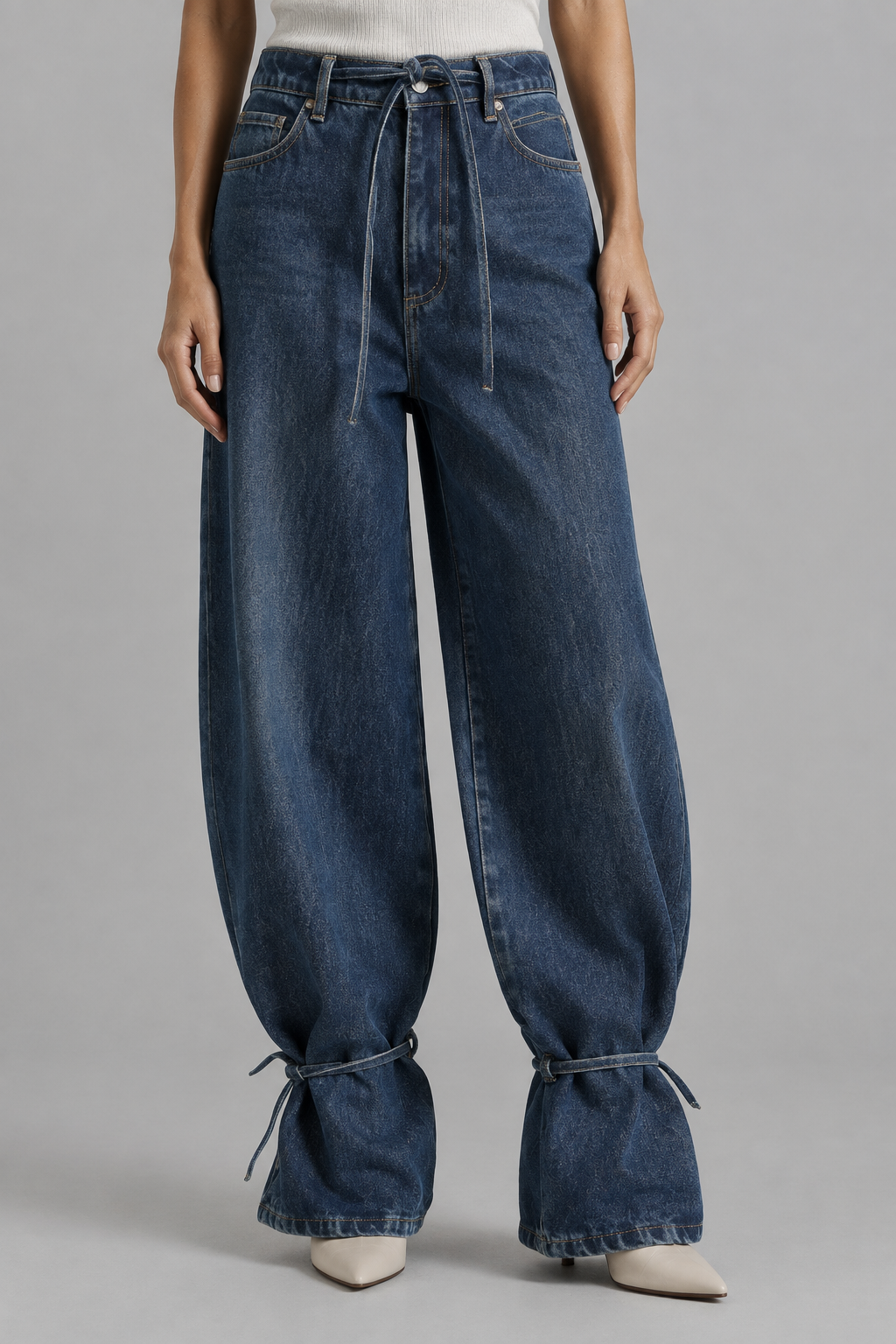 Noline | Wide Leg Tie Waist Jeans