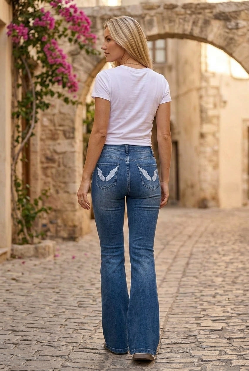 Romis | Y2K Embroidered Flare Jeans
