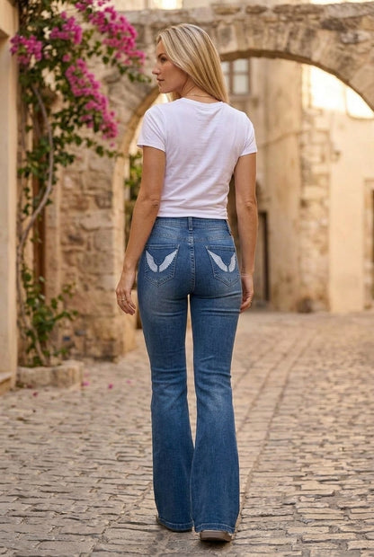 Romis | Y2K Embroidered Flare Jeans